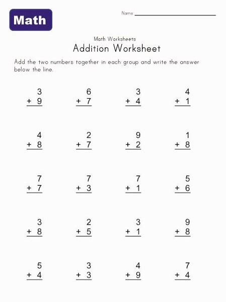 Printable Maths Paper Addition K5 Worksheets