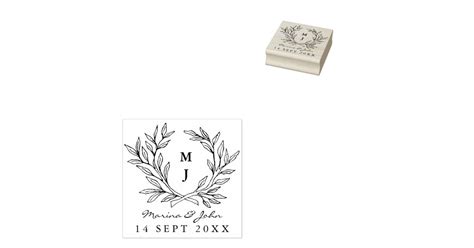 Rustic Monogram Wreath Custom Wedding Rubber Stamp Zazzle