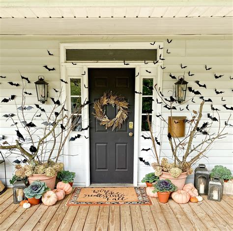Fall Home Tour Spooky Boho Porch Bats And Crows Halloween Porch Decor Gathered Living