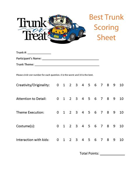 Trunk Or Treat Scoring Sheet Can Be Used For Best Trunk Judging