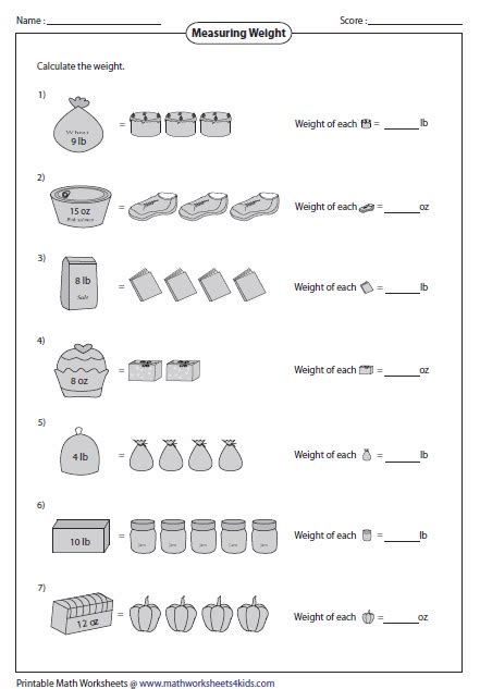 Weights And Measures Worksheet