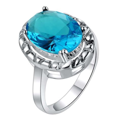 Oval Blue Zircon Shiny Silver Plated Ring Fashion Jewerly Ring Women Men Goqpnmsf Nsxxlbpg In
