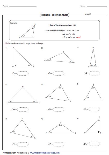 Missing Angles Of Triangles Worksheets