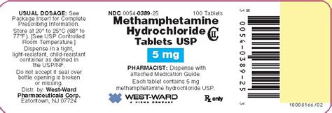 Ndc 0054 0389 Methamphetamine Hydrochloride Tablet Oral