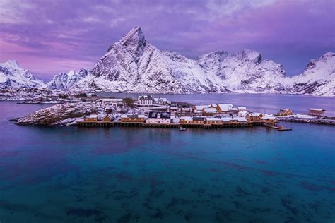 Fonds Decran Norvège Îles Lofoten Montagnes Maison Hiver Quai Baie