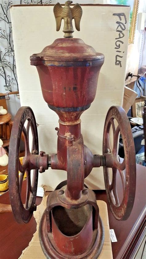 Large Vintage Elgin National Coffee Mill Grinder With Eagle Finial