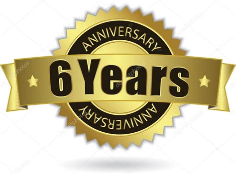 6 Years Anniversary Golden Stamp With Ribbon Vector Eps 10 Stock