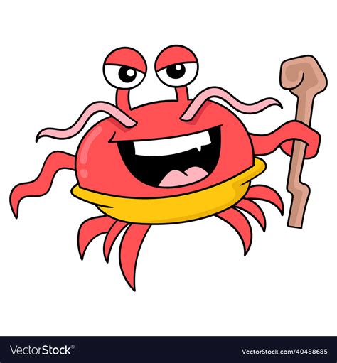 Red Crab Carrying A Magic Wand Doodle Icon Image Vector Image