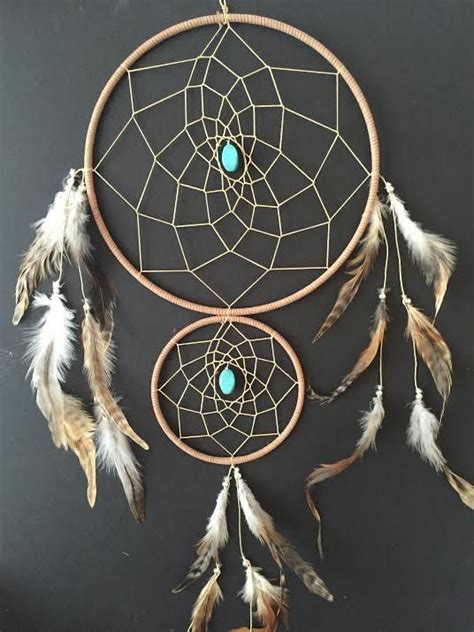 Dream Catcher With Double Rings Brown And Tan With Turquoise Etsy