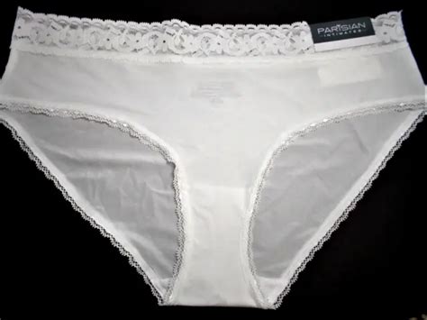 Parisian Intimates White Satin Lace Trim Hipster Panty Panties Briefs