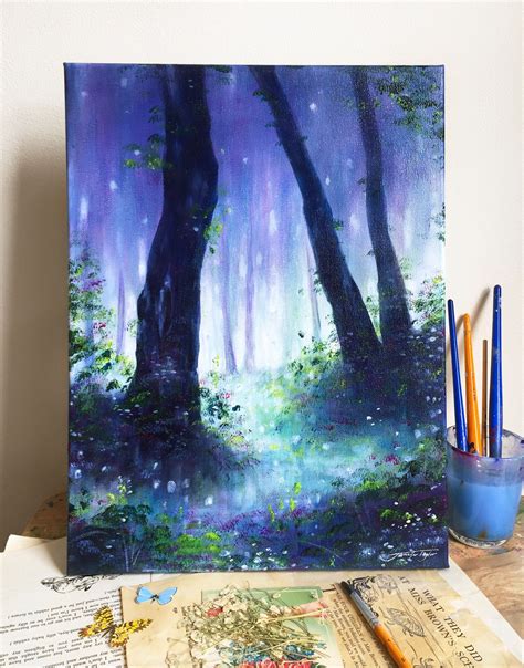 Magical Forest Scene Painting Acrylic Art And Collectibles
