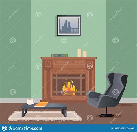 Sitio Con Vector De La Chimenea De La Butaca Y De La Tabla Ilustración