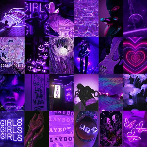 150 Pcs Euphoria Purple Wall Collage Kit Purple Neon Aesthetic Photo
