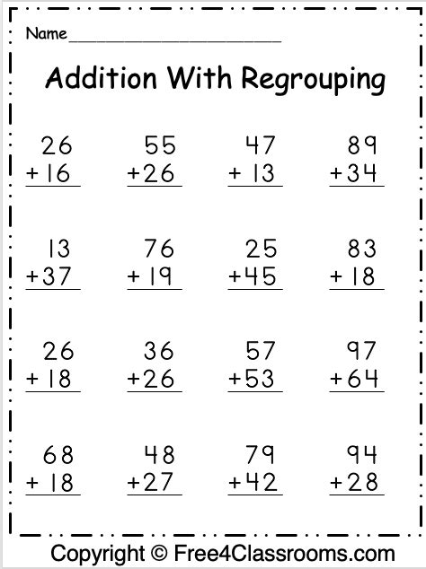 Free Addition Practice Worksheets 2 Digit With Regrouping Free
