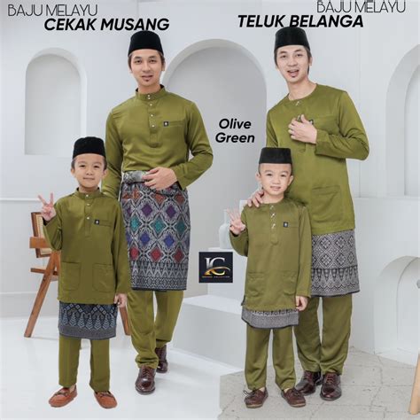 Baju Melayu Moden Olive Green Cekak Musang Dan Teluk Belanga Set Ayah