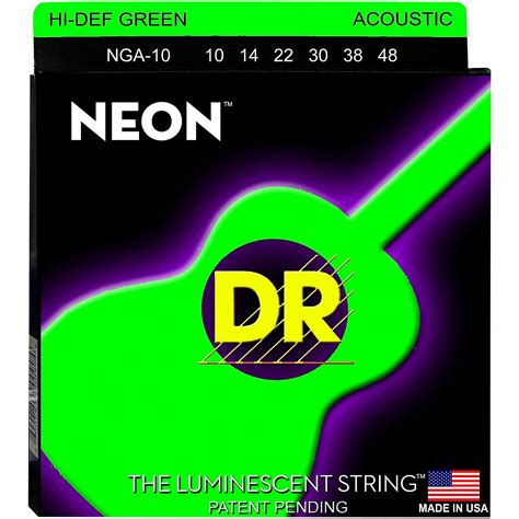 Dr Strings Hi Def Neon Green Coated Acoustic Guitar Strings Lite 10 48