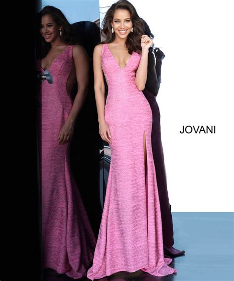 Jovani 02472 Pink Fitted High Slit Prom Dress