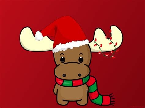 Happy Christmas Reindeer With Hat Wallpaper High