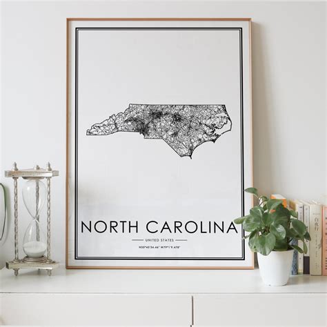 North Carolina State Road Map Digital Download Black And Etsy
