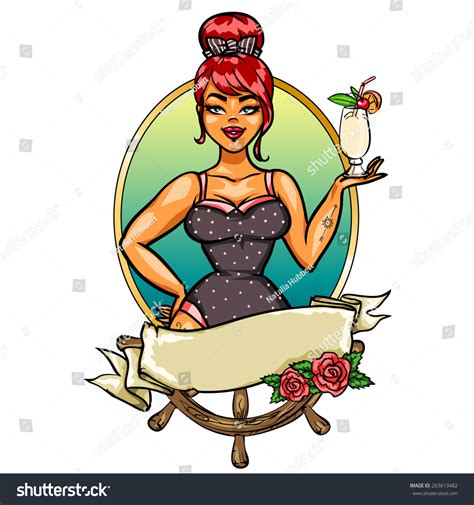 Pretty Pin Girl Cocktail Label Space Stock Vector Royalty Free 263613482 Shutterstock