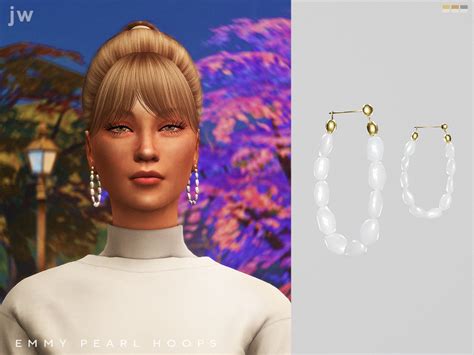 Jwofles Sims Emmy Pearl Hoops New Mesh With 3 Swatches Polycount