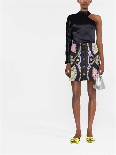 Versace Graphic Print Medusa Head Button Skirt Farfetch