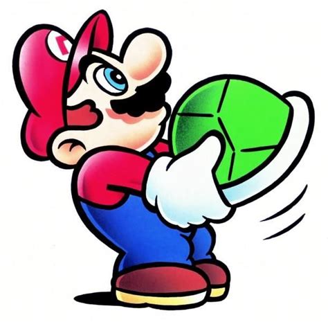 Smw Mario Holding A Shell From The Official Artwork Set For