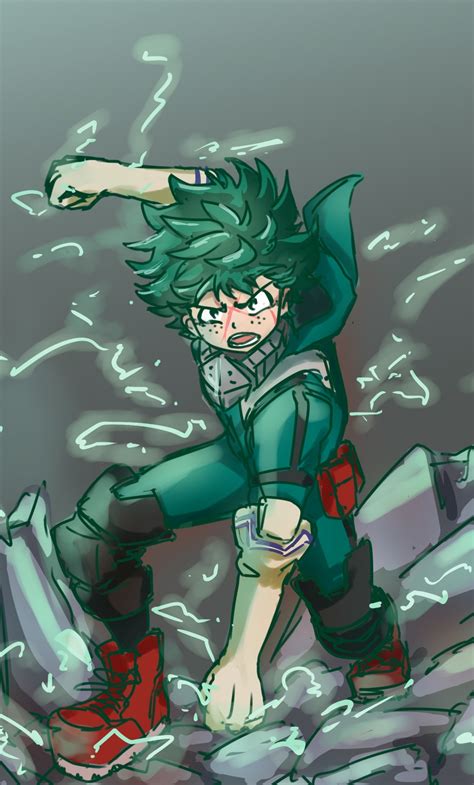 Download Wallpaper 1280x2120 Angry Green Hair Anime Boy Izuku