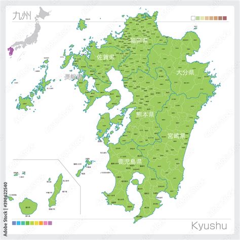 九州地方の地図・kyushu・市町村名（市町村・区分け） Stock ベクター Adobe Stock