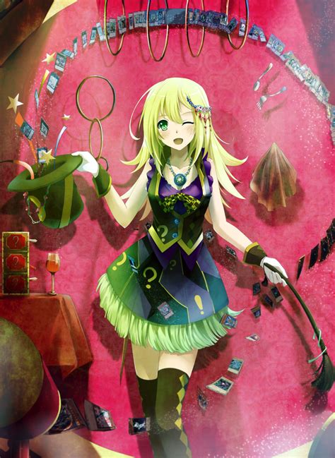 Wallpaper Anime Girls Hat Green Eyes Dress Stockings Thigh Highs