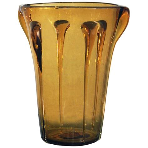 Vintage Mid Century Amber Art Glass Vase In The Style Of Empoli Glass Warehouse 414