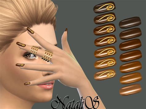 Natalisgold Chocolate Nails Collection Ft Fe Sims 4 Nails Sims Sims 4