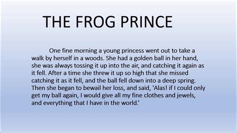 The Frog Prince Story Telling Script Edit 5 Minutes Youtube