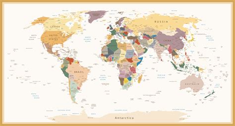 Highly Detailed Political World Map Vintage Colors Custom Wallpaper