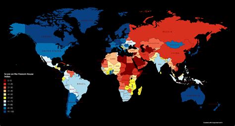 A Map To Show The Score Of Countries On The Freedom House Index