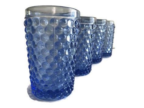 Vintage Westmoreland American Hobnail Drinking Glasses Ice Blue Set Of