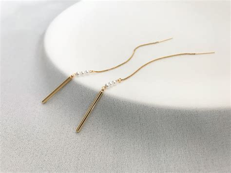 14K Gold Filled Threader Earrings Pearl Earrings Bridal Etsy