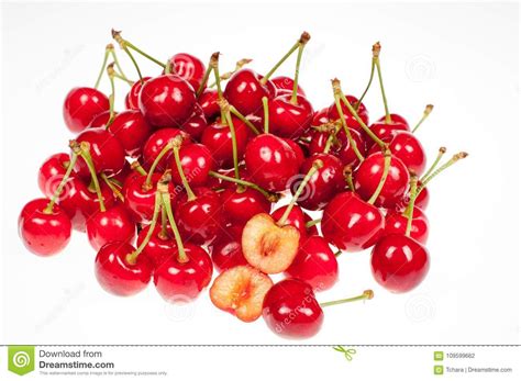 Red Ripe Cherries Stock Photo Image Of Fruity Leaf 109599662