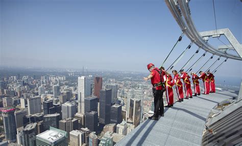 Riding one of the glass elevators up what was once the world's highest freestanding structure (553m) is one of those things you just have to do in toronto. InPark Magazine - New CN Tower "Edgewalk" opens in Toronto; guests walk the ledge hands-free
