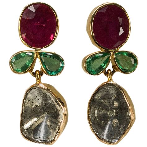 Cartier Gold Ruby Emerald Sapphire Diamond Earrings At 1stdibs