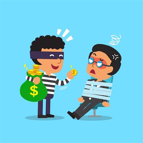 ladrón de dibujos animados robando bolsa de dinero del empresario vector premium
