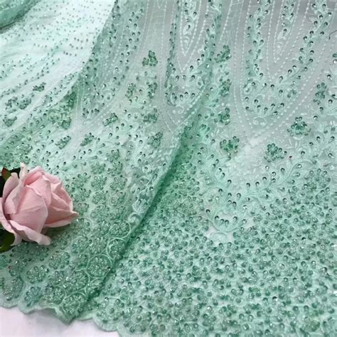High Quality Tulle African Lace Fabric Beautiful Embroidered Heavy Bead Tulle French Lace