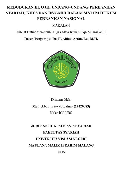 Contoh Cover Makalah Mahasiswa Uin Malang Jawabankuid