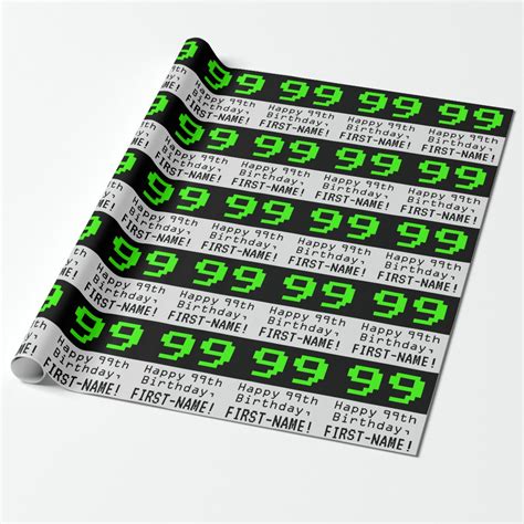 99th Birthday Nerdy Geeky Style 99 And Name Wrapping Paper Zazzle