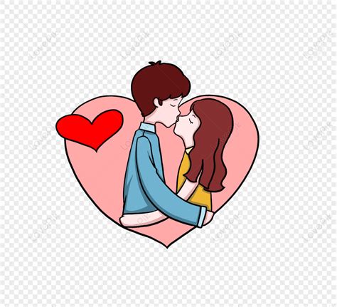 Cartoon Hand Drawn Romantic Valentine Couple Sweet Kiss Sweet Kiss