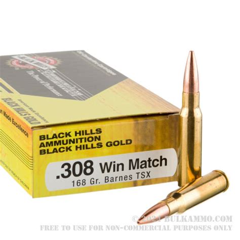 20 Rounds Of Bulk 308 Win Ammo By Black Hills Gold Ammunition 168gr Tsx