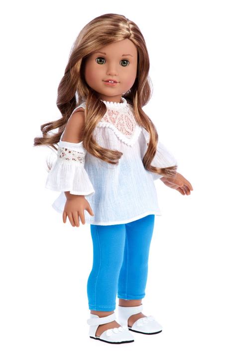 Trendy Girl Doll Clothes For 18 Inch Dolls 3 Piece Doll Outfit White Cotton Blouse Turquoise