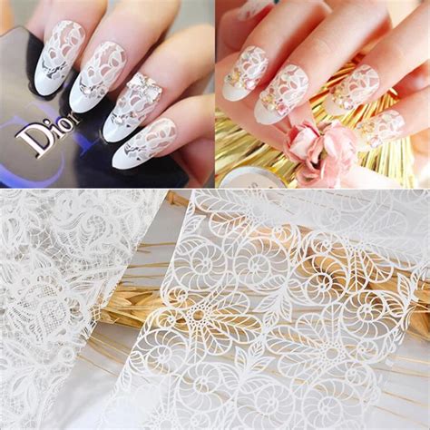 10 sheets 3d lace nail art stickers black white lace flower design nail art manicure tips