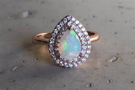 Ct Teardrop Opal Halo Engagement Ring Genuine Fire Opal Pear