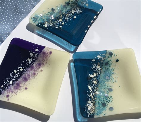 Fused Glass Square Plate Spindrift Collection Etsy Glass Fusion Ideas Fused Glass Square